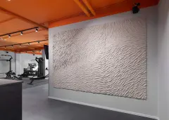 Wandpaneel mit Formfeld 1 aus Verolith® im Revitalis Fitnessstudio in München, © Simon Vorhammer